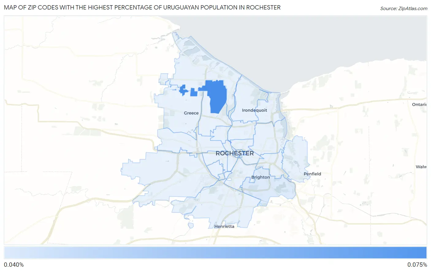 Zip Codes with the Highest Percentage of Uruguayan Population in Rochester Map