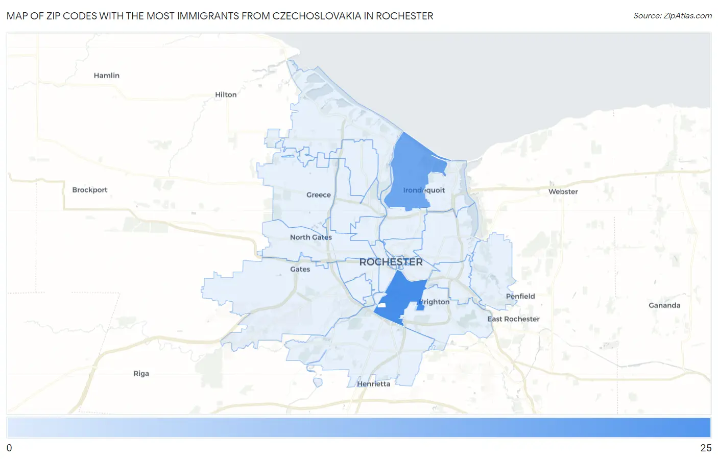 Zip Codes with the Most Immigrants from Czechoslovakia in Rochester Map