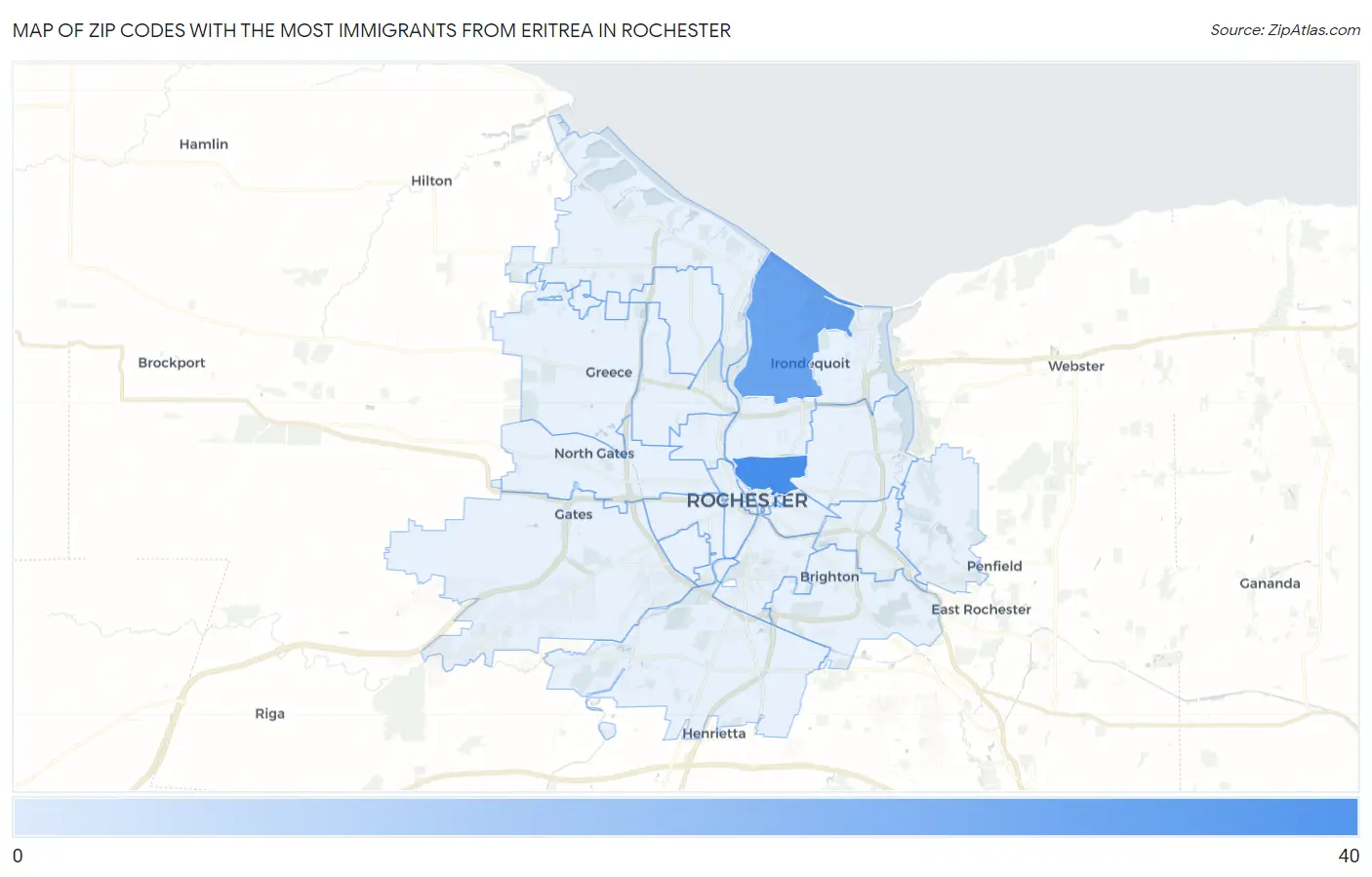 Zip Codes with the Most Immigrants from Eritrea in Rochester Map