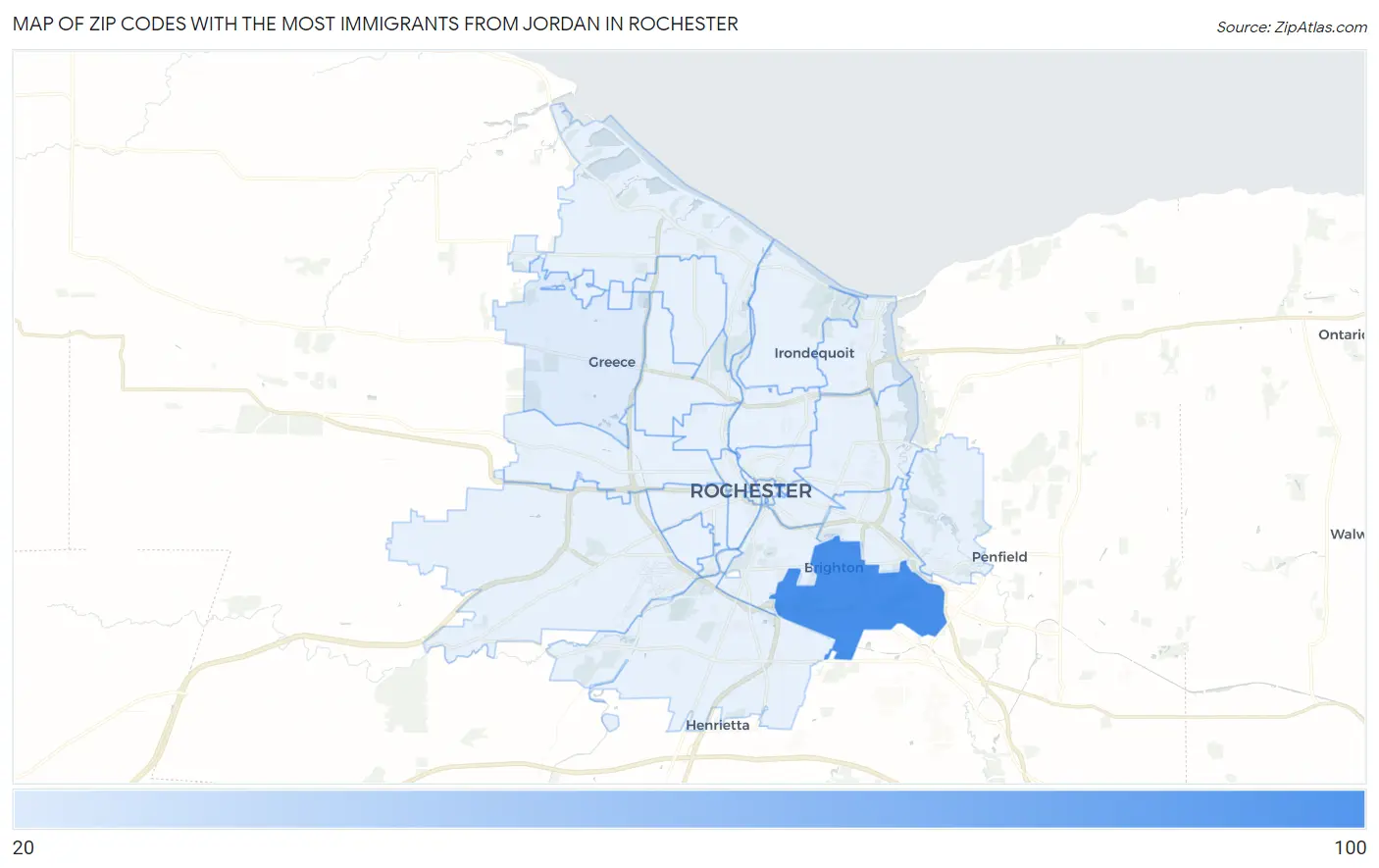 Zip Codes with the Most Immigrants from Jordan in Rochester Map