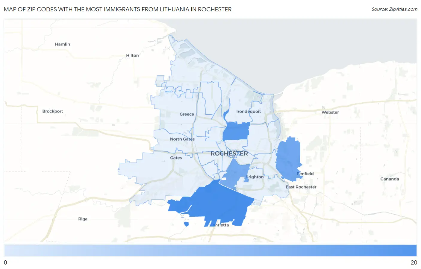 Zip Codes with the Most Immigrants from Lithuania in Rochester Map