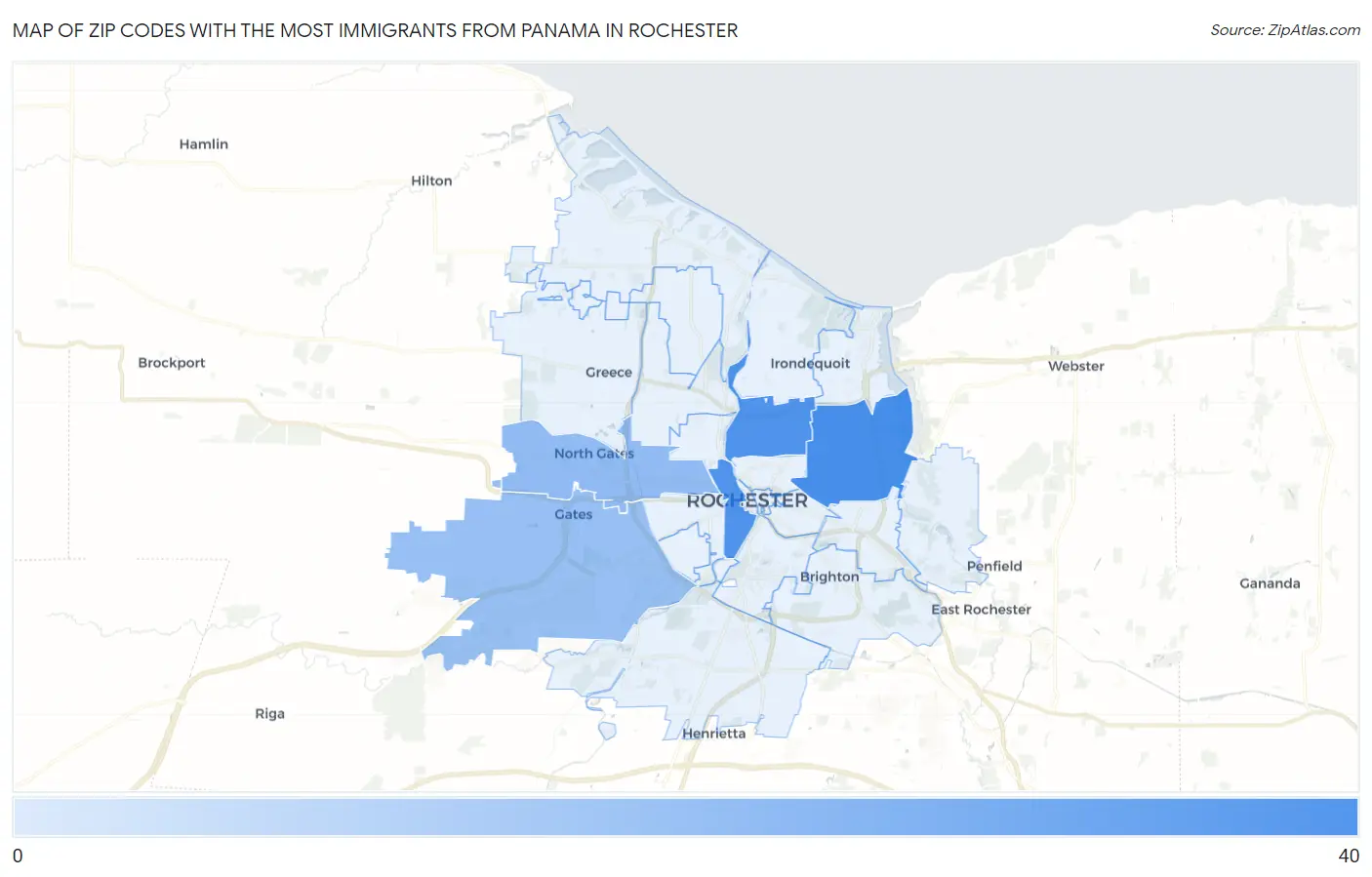Zip Codes with the Most Immigrants from Panama in Rochester Map