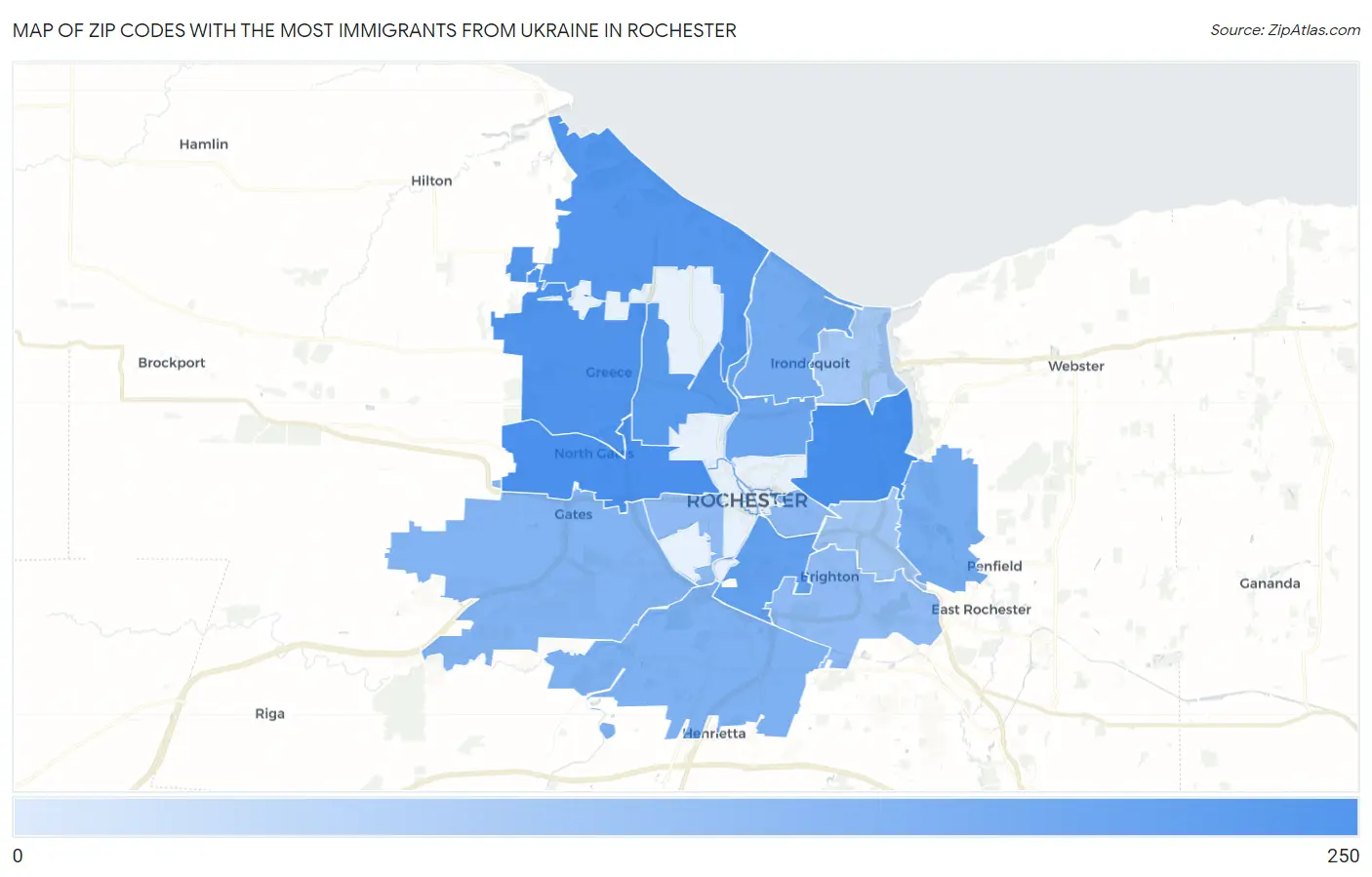 Zip Codes with the Most Immigrants from Ukraine in Rochester Map