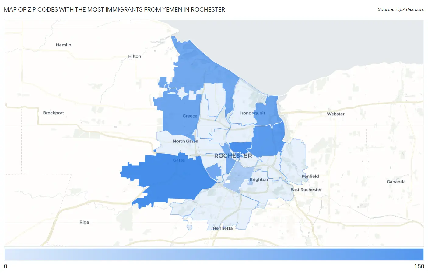 Zip Codes with the Most Immigrants from Yemen in Rochester Map