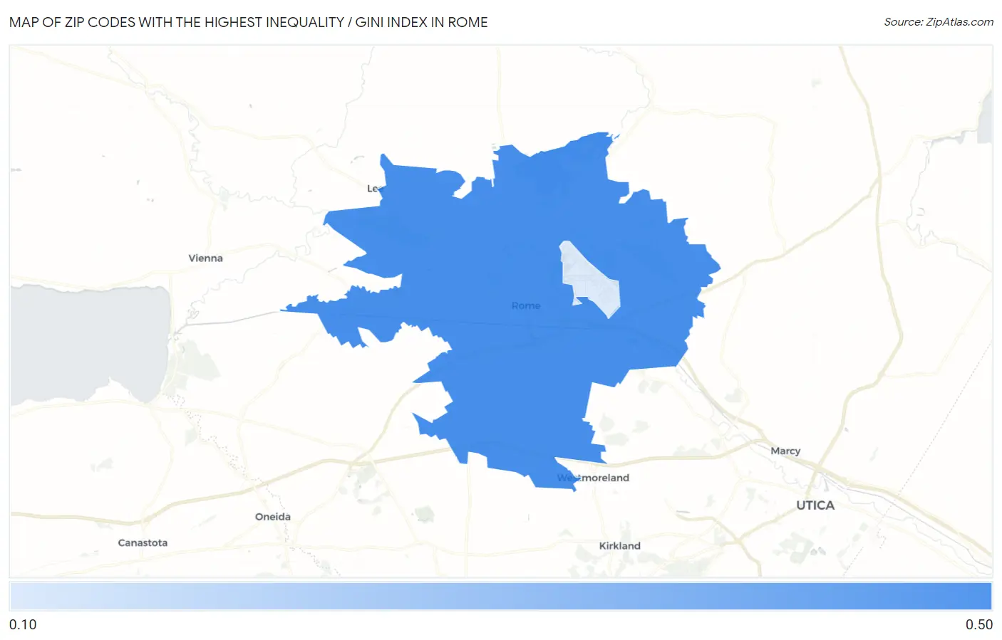 Zip Codes with the Highest Inequality / Gini Index in Rome Map