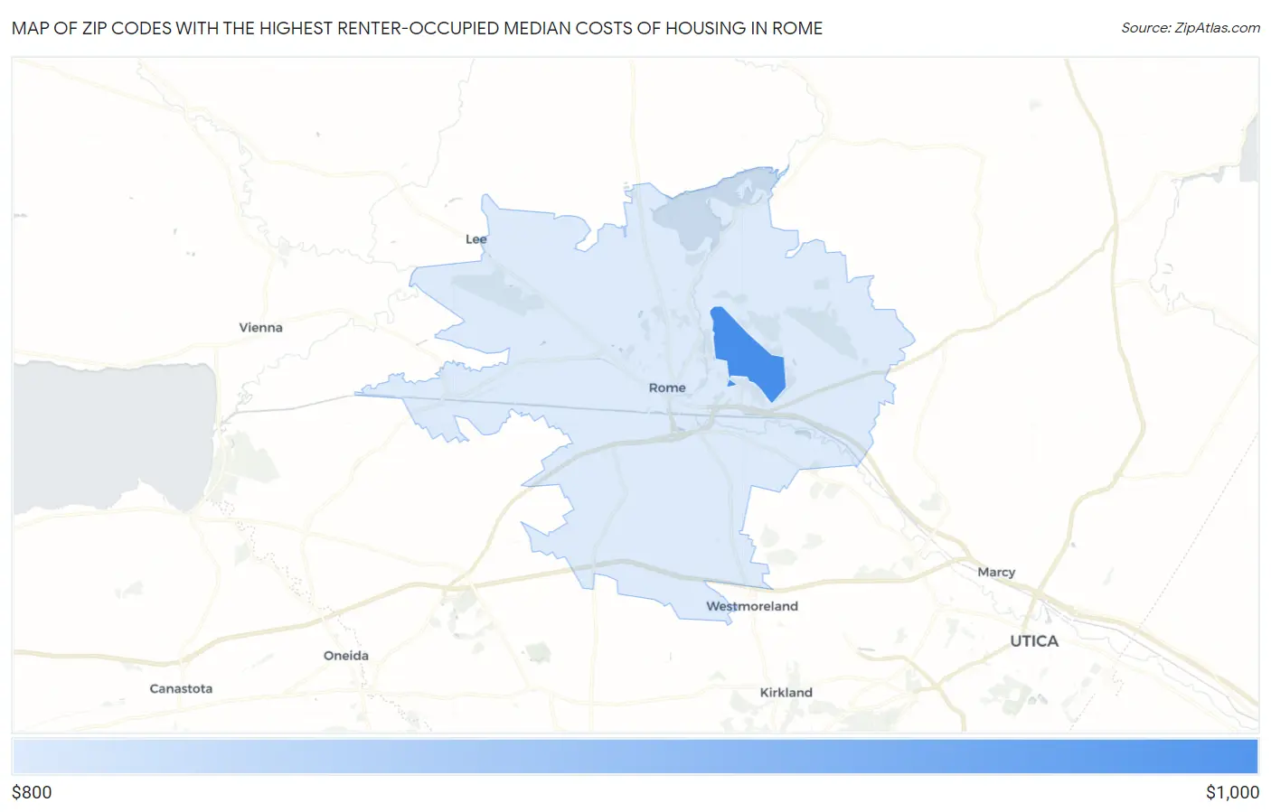 Zip Codes with the Highest Renter-Occupied Median Costs of Housing in Rome Map