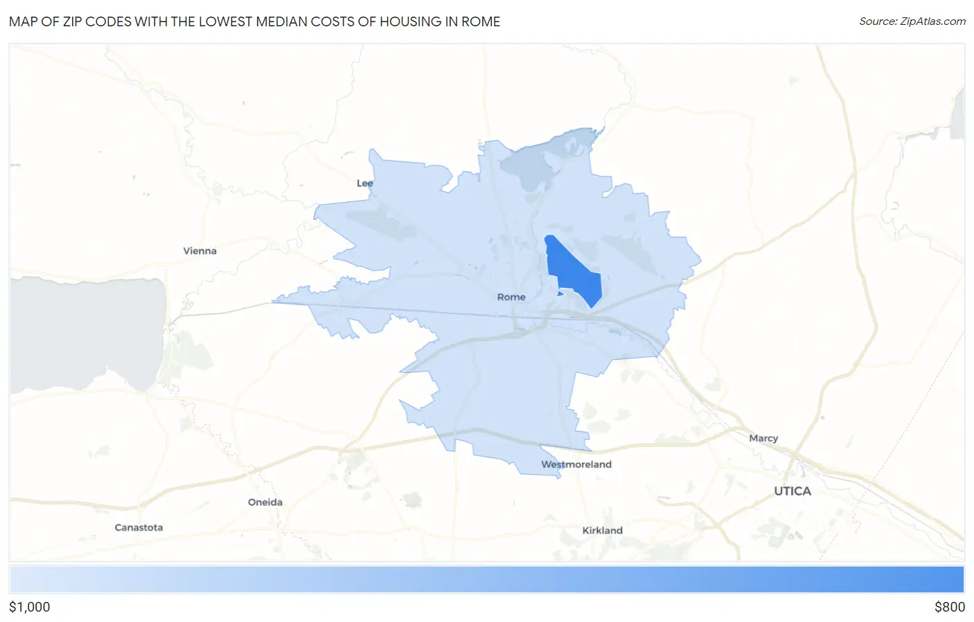 Zip Codes with the Lowest Median Costs of Housing in Rome Map