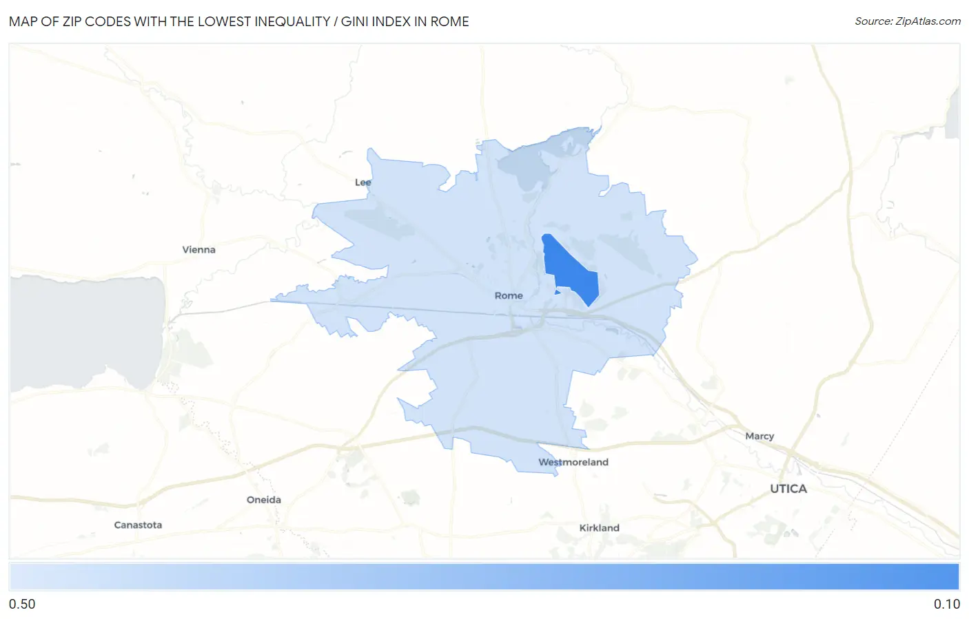 Zip Codes with the Lowest Inequality / Gini Index in Rome Map