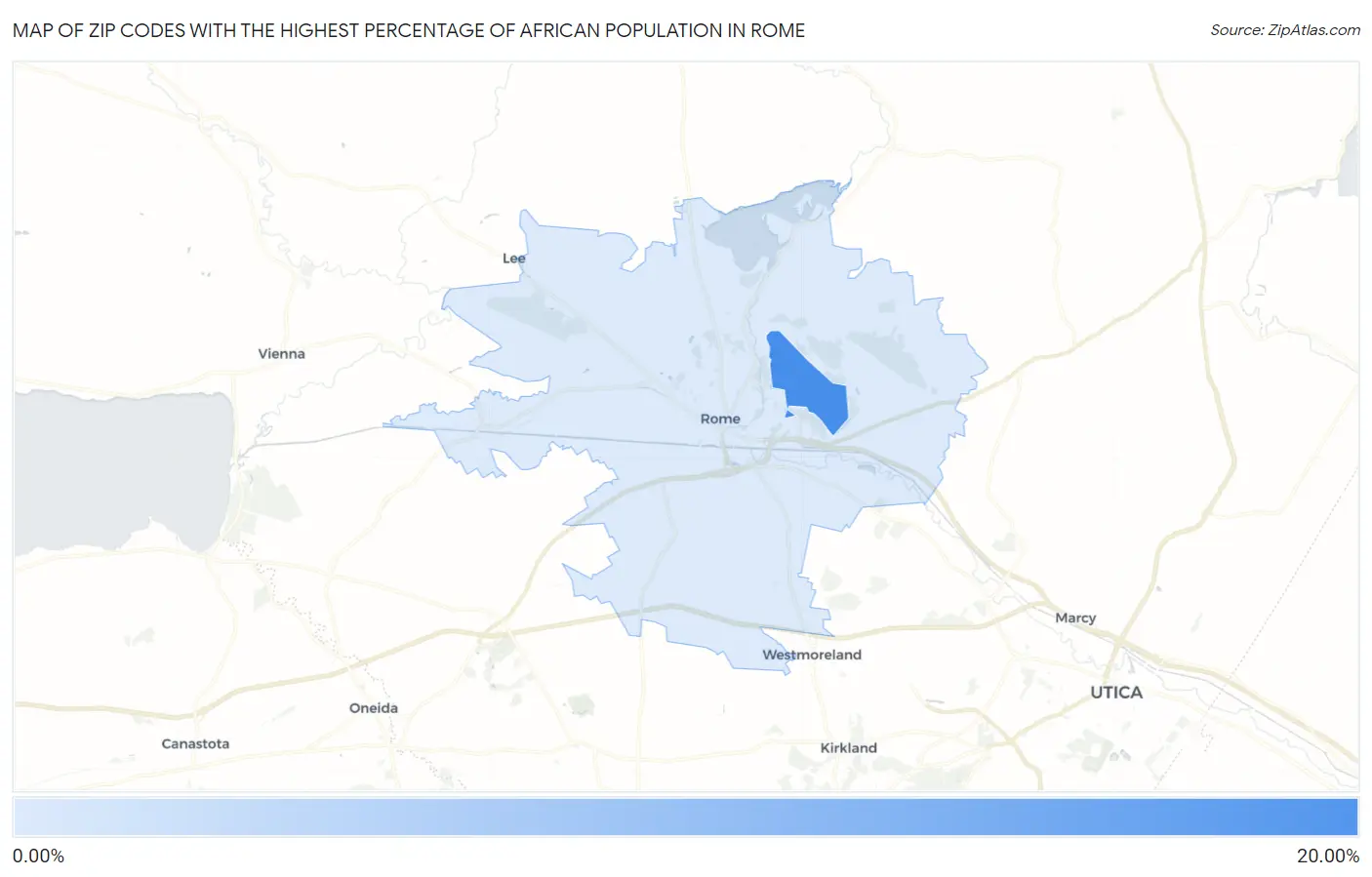 Zip Codes with the Highest Percentage of African Population in Rome Map