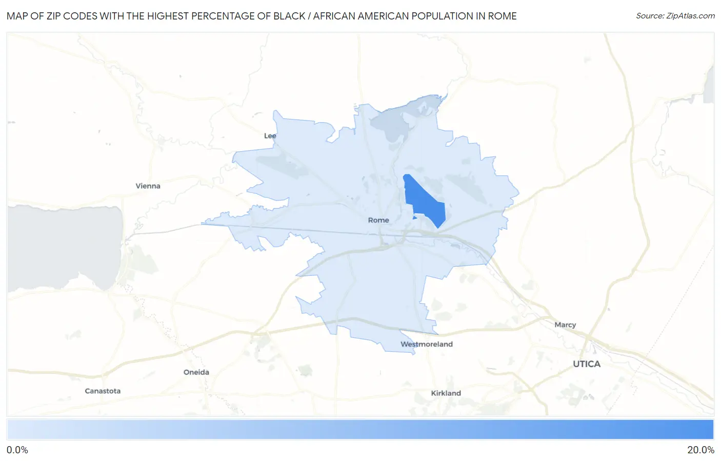 Zip Codes with the Highest Percentage of Black / African American Population in Rome Map