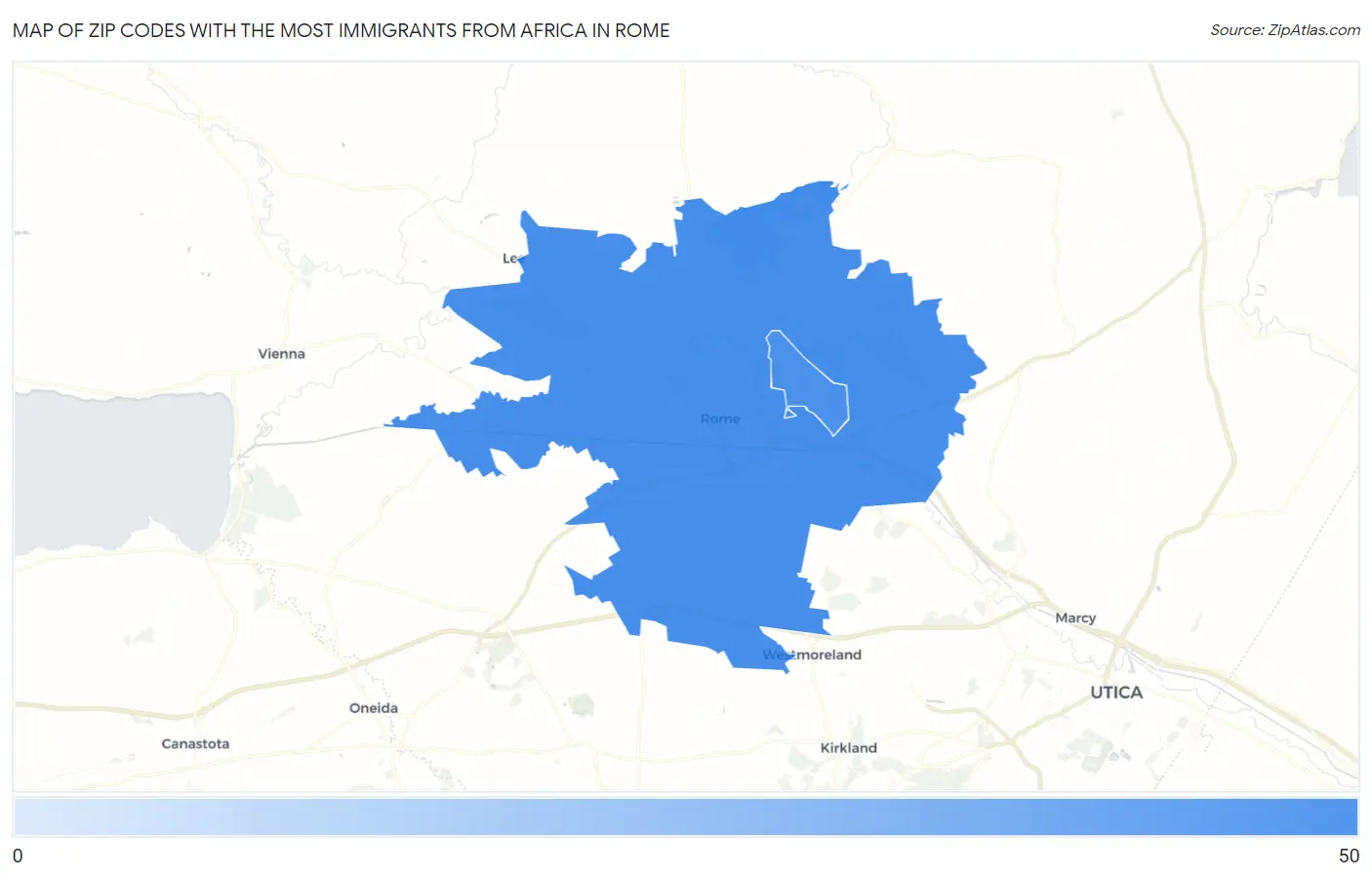 Zip Codes with the Most Immigrants from Africa in Rome Map