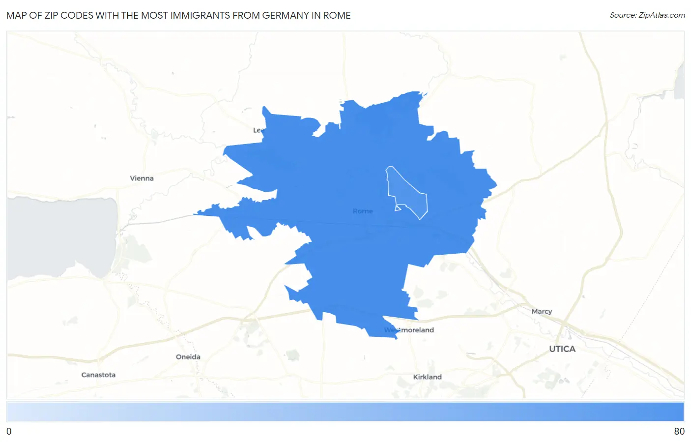 Zip Codes with the Most Immigrants from Germany in Rome Map