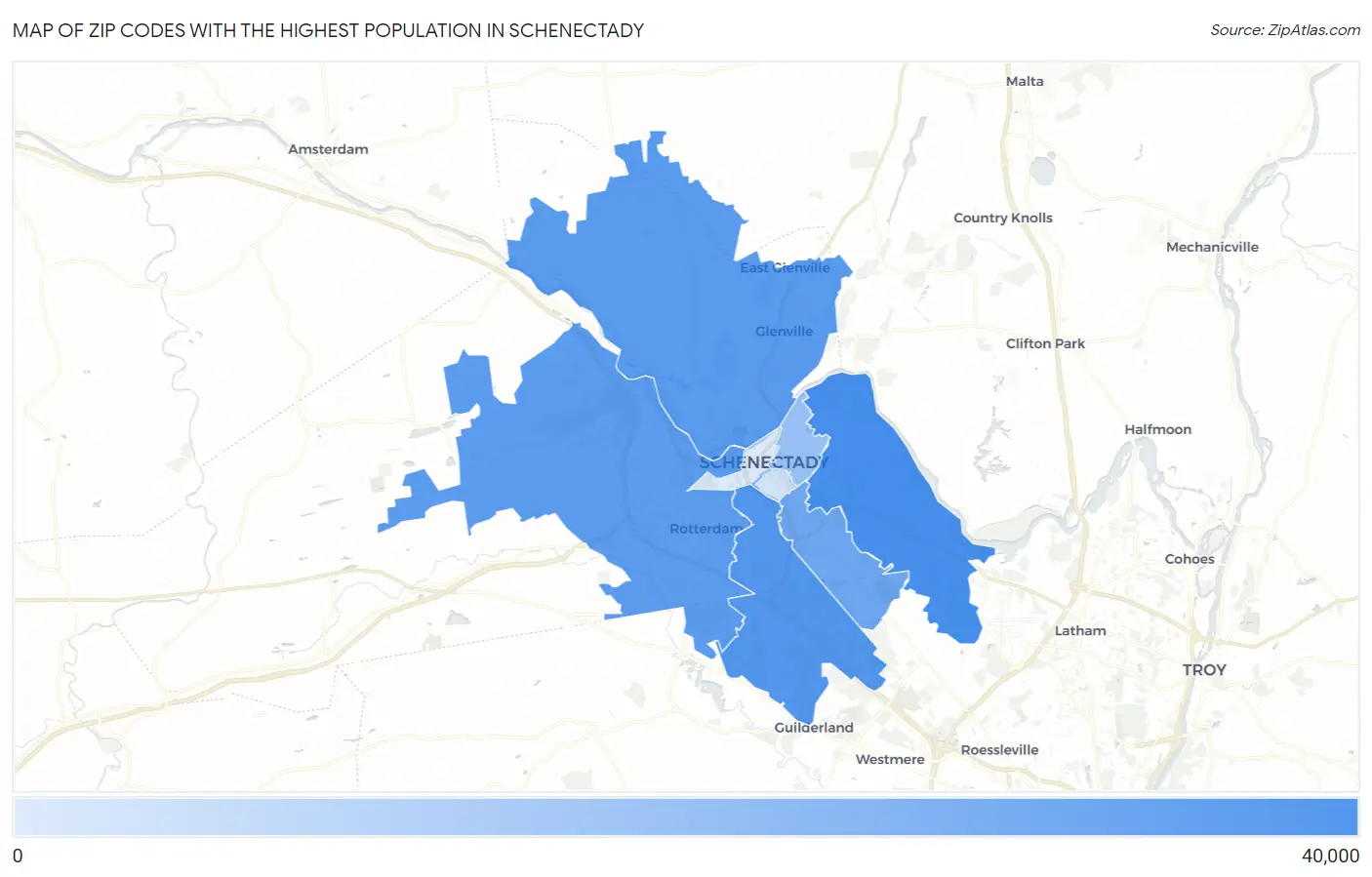 Zip Codes with the Highest Population in Schenectady Map