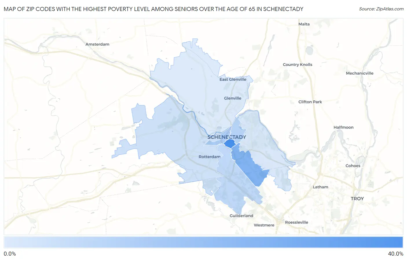 Zip Codes with the Highest Poverty Level Among Seniors Over the Age of 65 in Schenectady Map