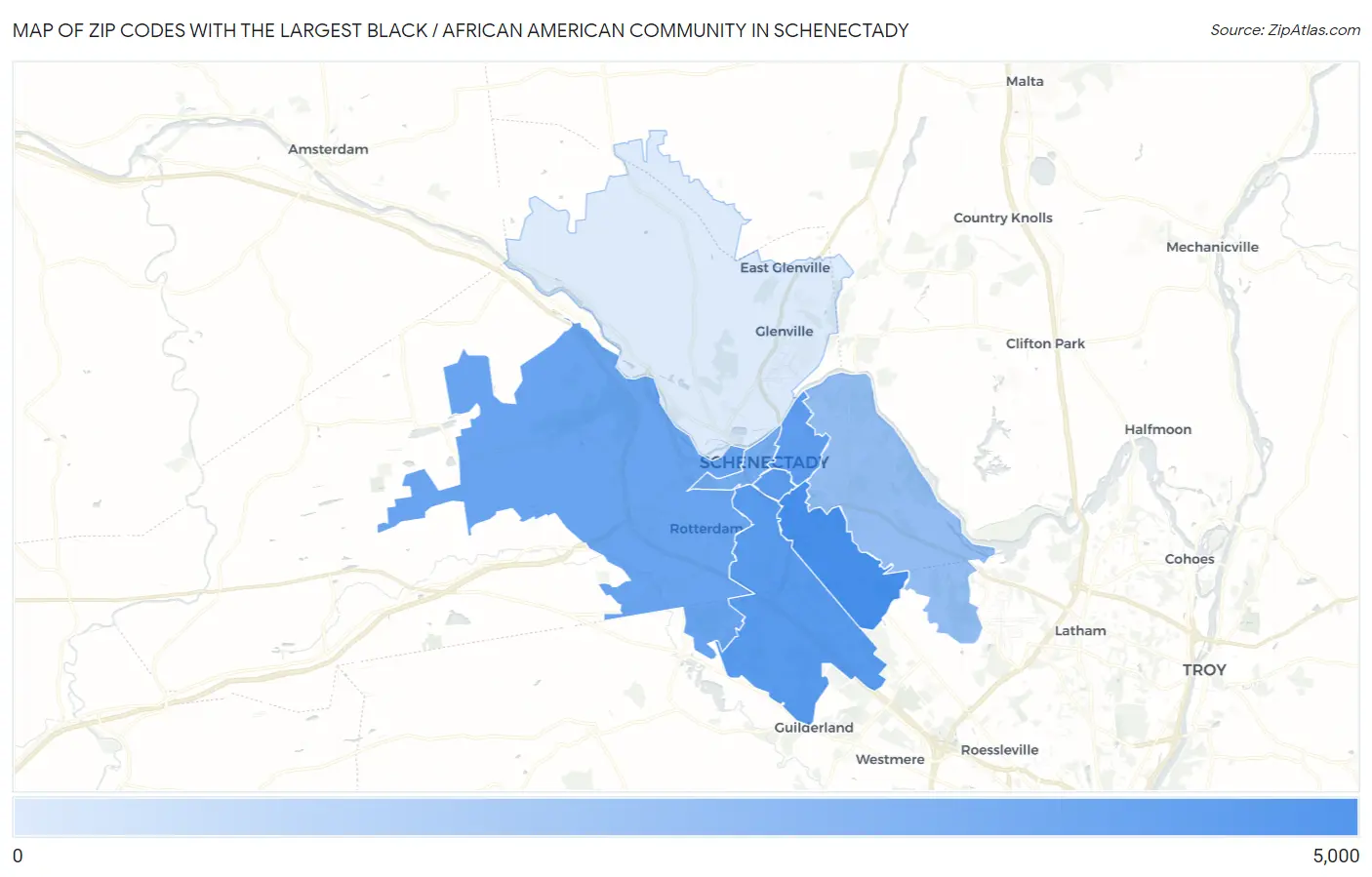 Zip Codes with the Largest Black / African American Community in Schenectady Map