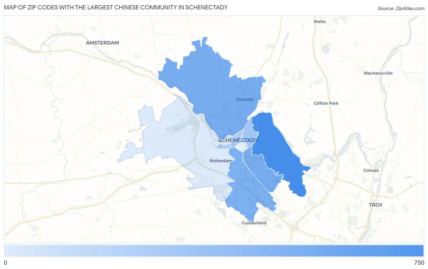 Zip Codes with the Largest Chinese Community in Schenectady Map