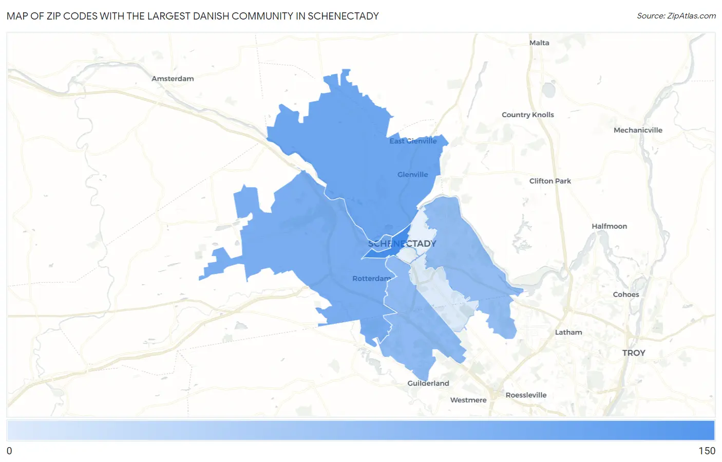 Zip Codes with the Largest Danish Community in Schenectady Map