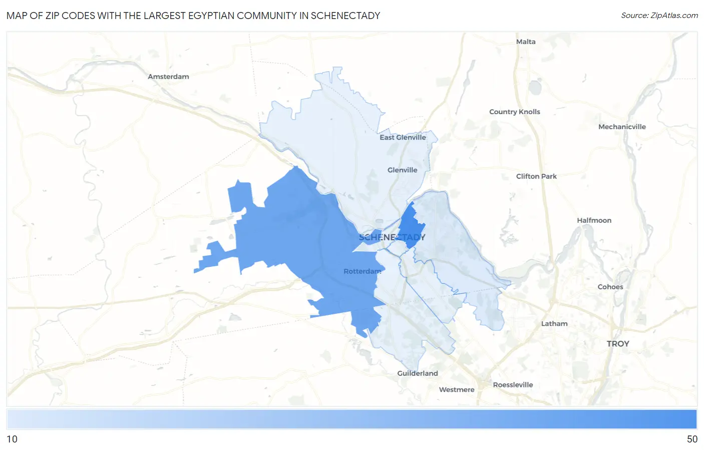 Zip Codes with the Largest Egyptian Community in Schenectady Map