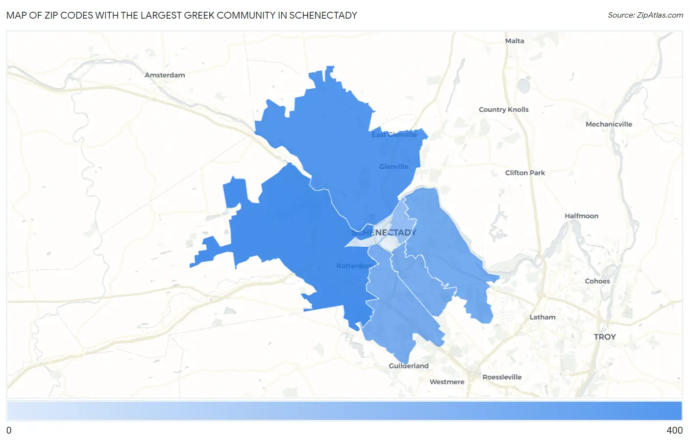 Zip Codes with the Largest Greek Community in Schenectady Map