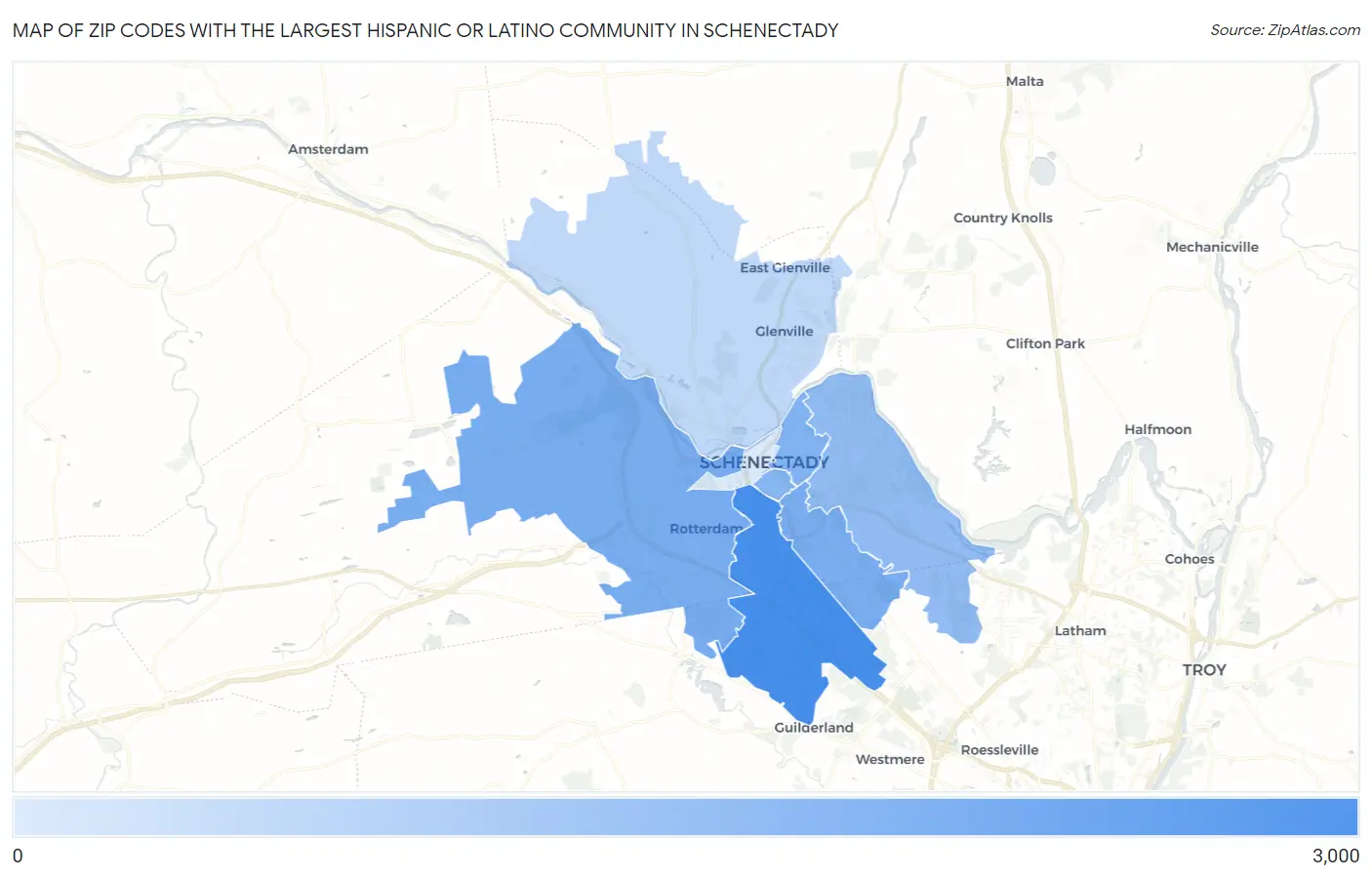 Zip Codes with the Largest Hispanic or Latino Community in Schenectady Map