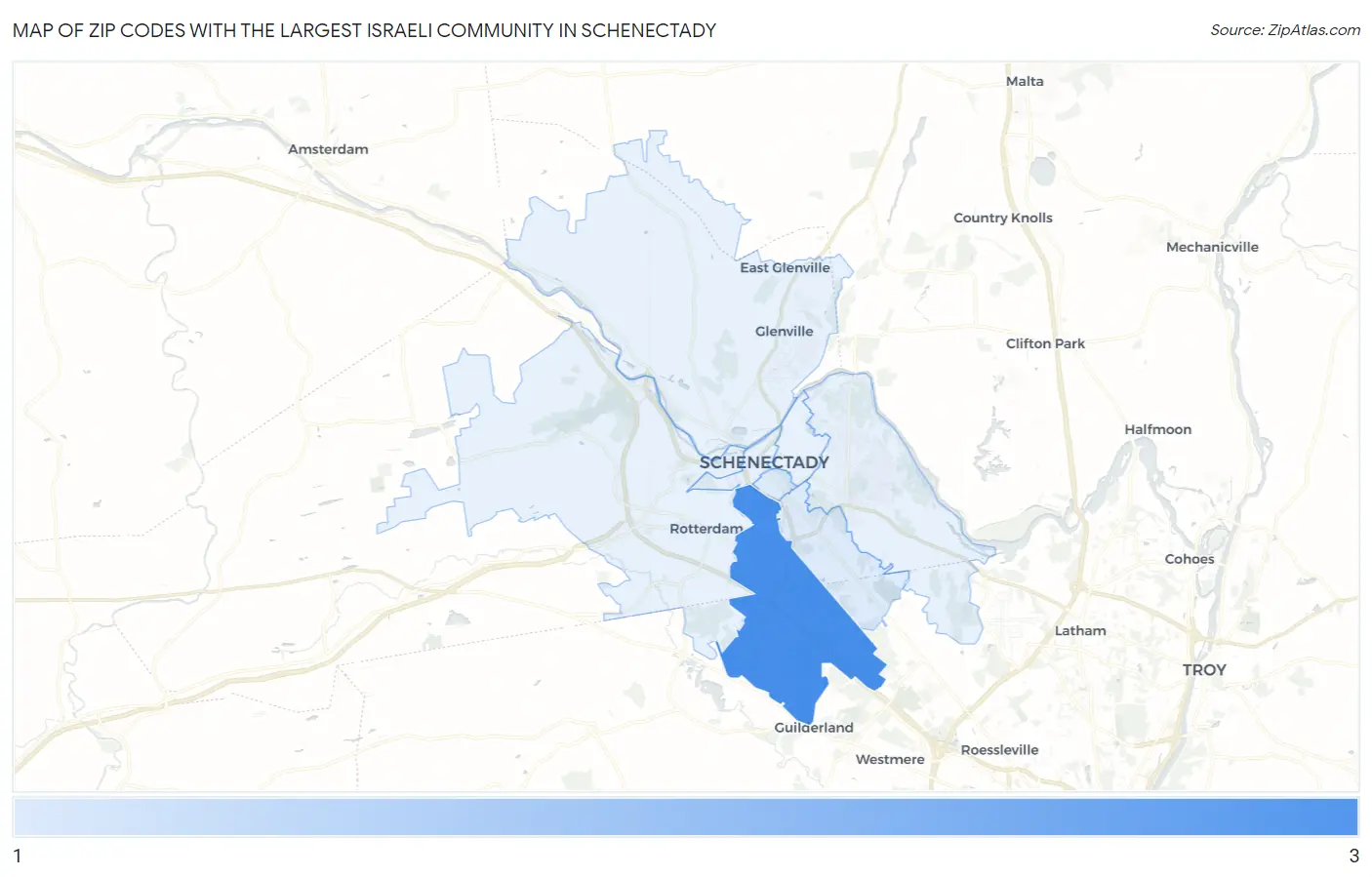 Zip Codes with the Largest Israeli Community in Schenectady Map