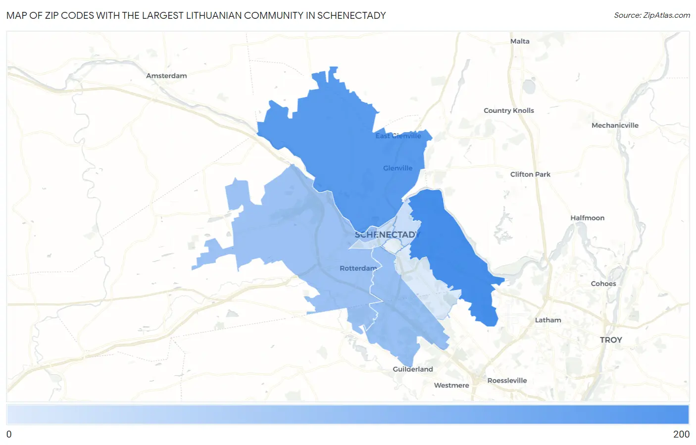 Zip Codes with the Largest Lithuanian Community in Schenectady Map