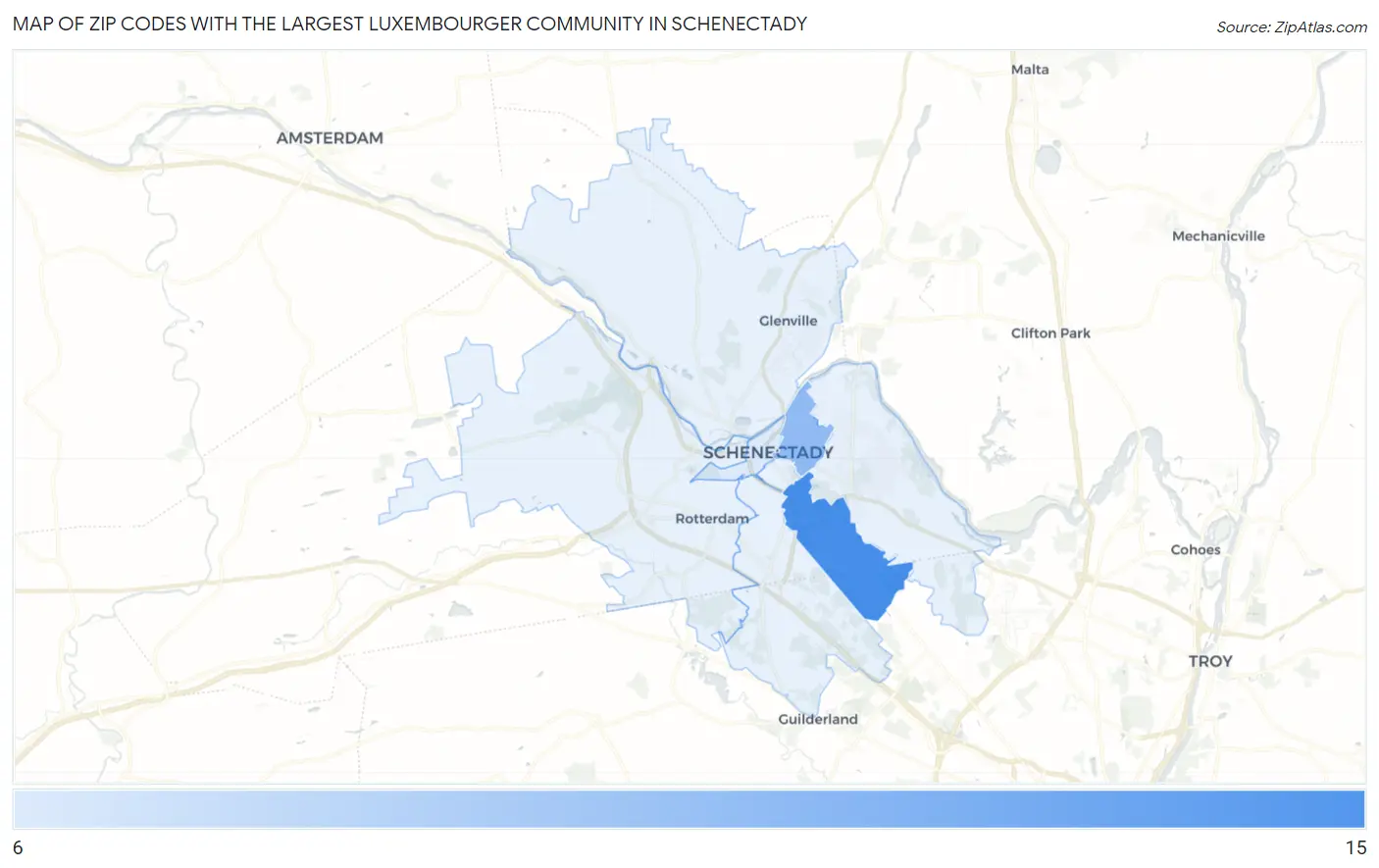 Zip Codes with the Largest Luxembourger Community in Schenectady Map