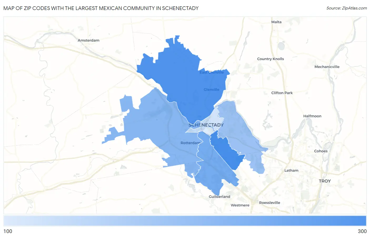 Zip Codes with the Largest Mexican Community in Schenectady Map