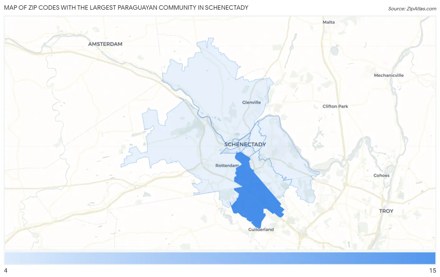 Zip Codes with the Largest Paraguayan Community in Schenectady Map