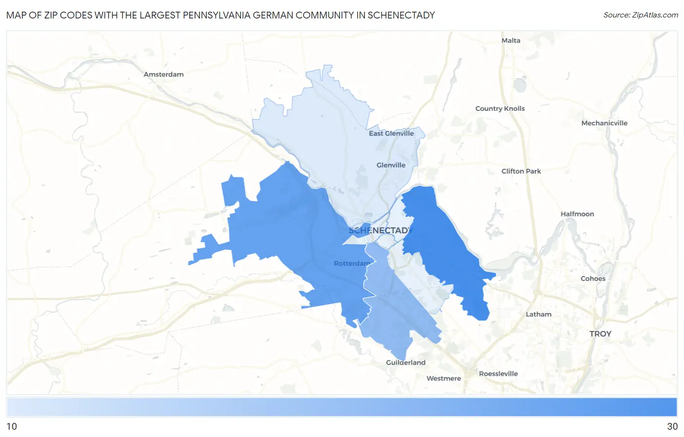 Zip Codes with the Largest Pennsylvania German Community in Schenectady Map