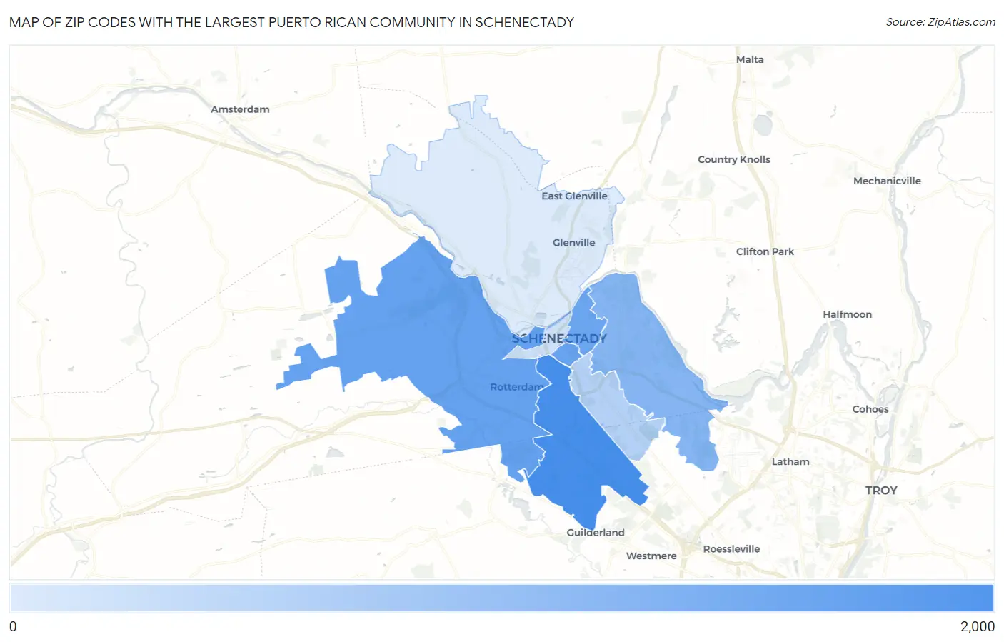 Zip Codes with the Largest Puerto Rican Community in Schenectady Map