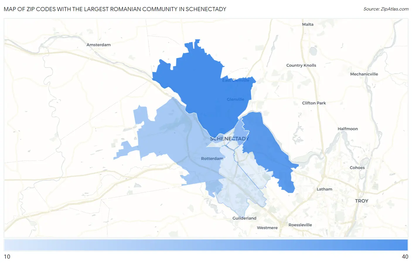 Zip Codes with the Largest Romanian Community in Schenectady Map