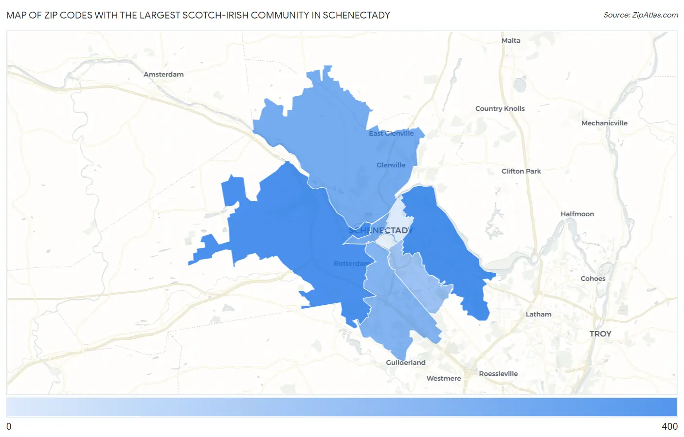 Zip Codes with the Largest Scotch-Irish Community in Schenectady Map