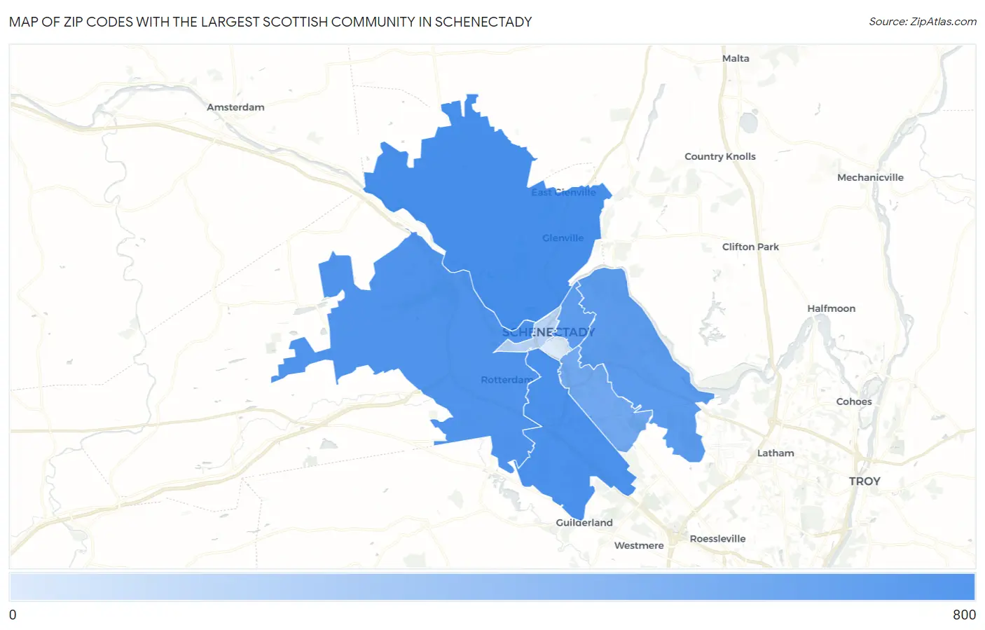 Zip Codes with the Largest Scottish Community in Schenectady Map