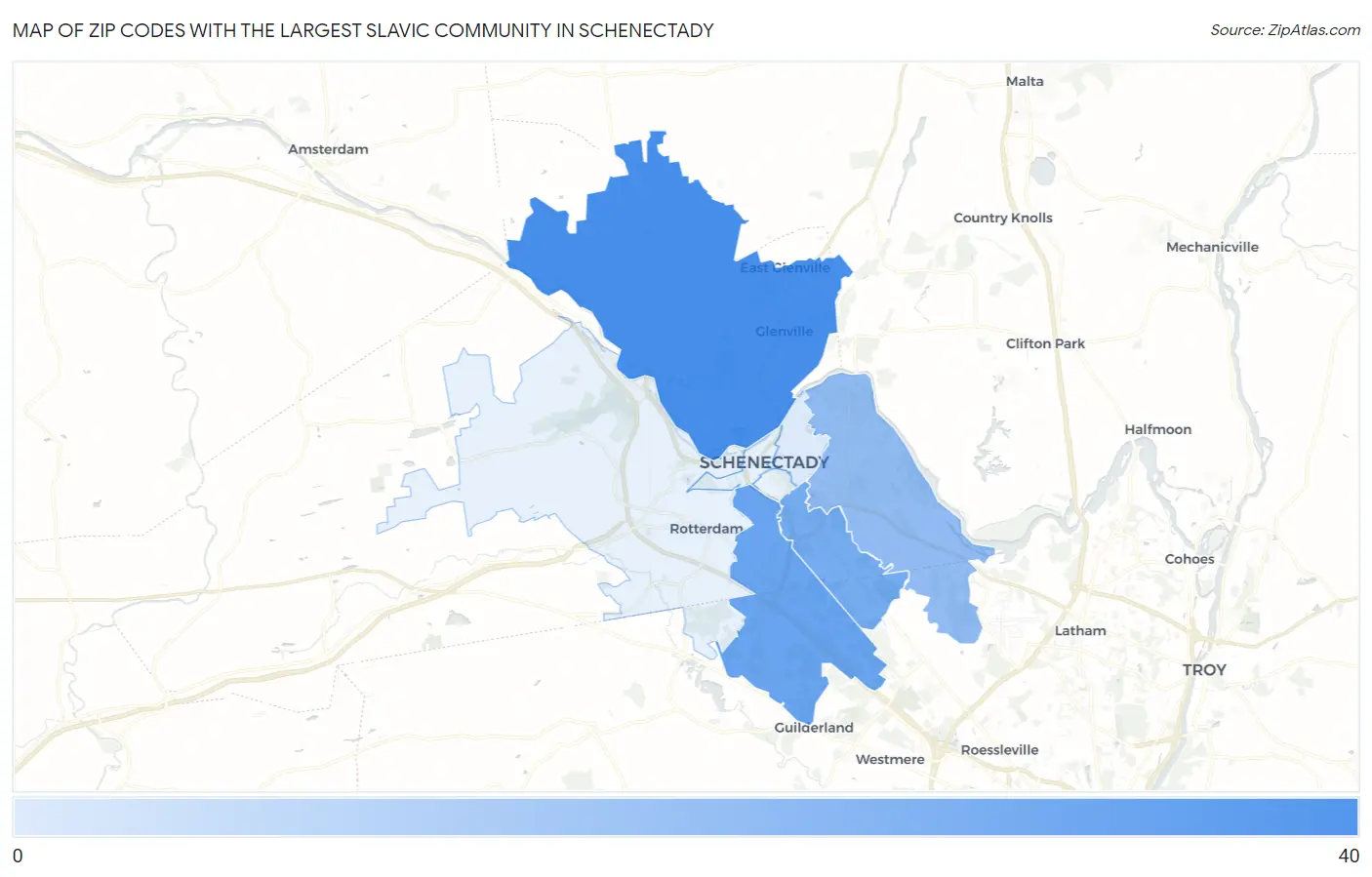 Zip Codes with the Largest Slavic Community in Schenectady Map