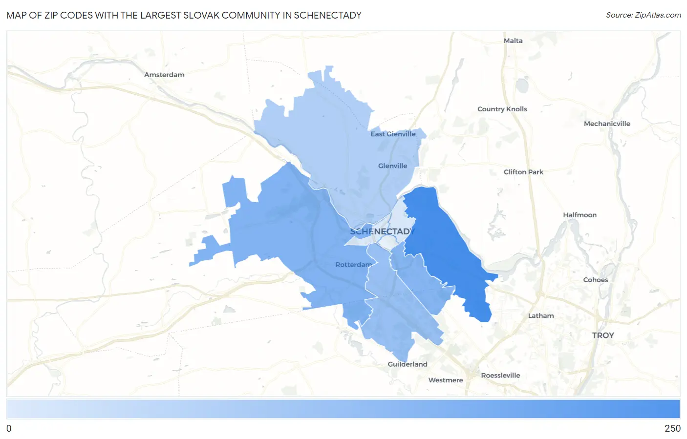 Zip Codes with the Largest Slovak Community in Schenectady Map