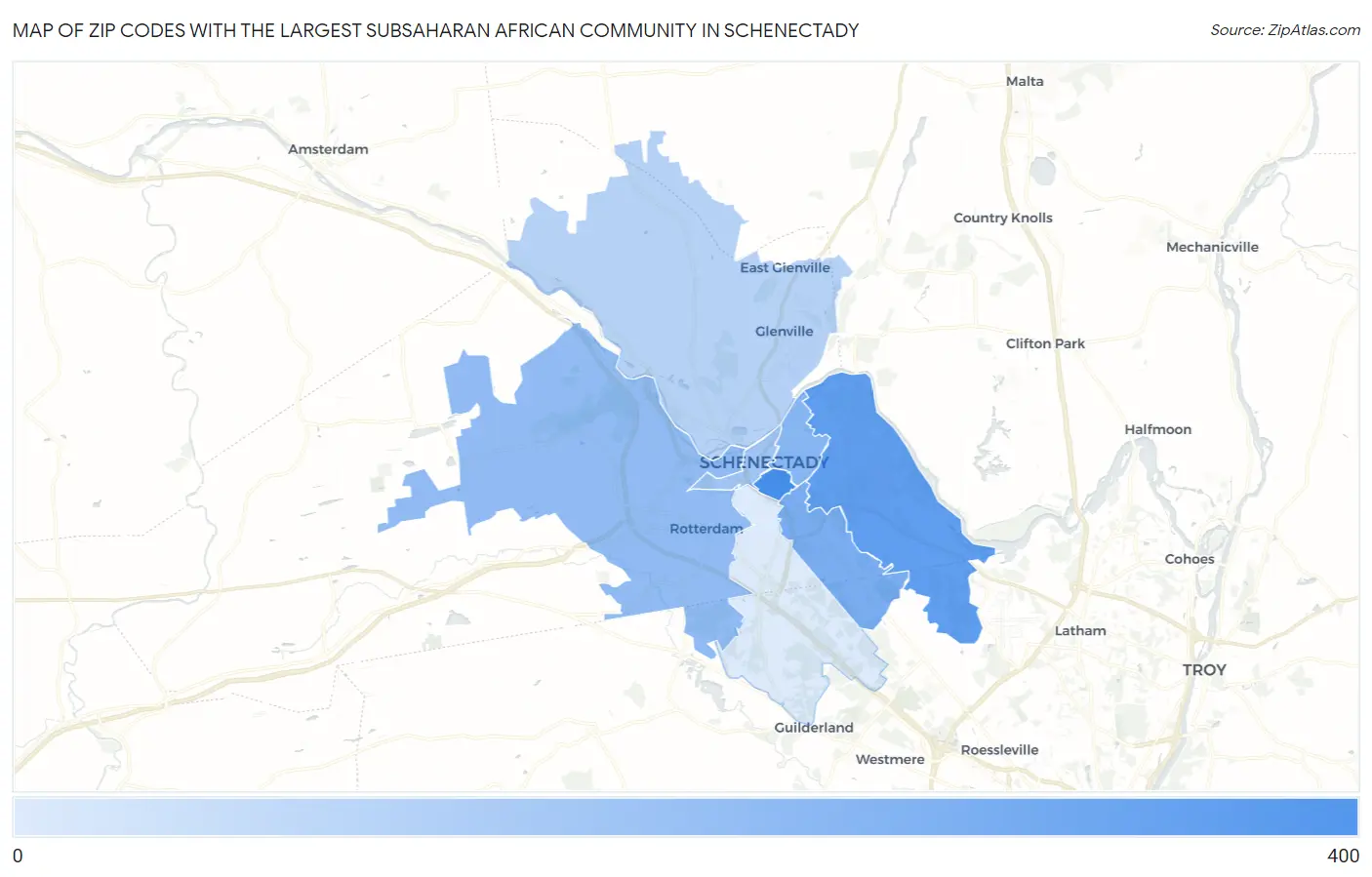 Zip Codes with the Largest Subsaharan African Community in Schenectady Map
