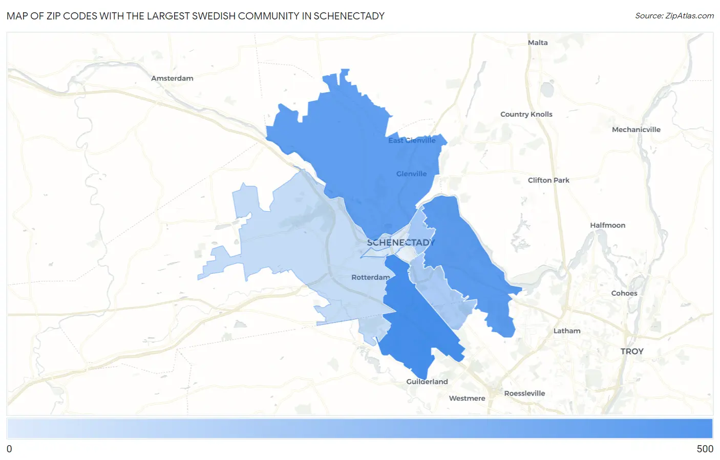 Zip Codes with the Largest Swedish Community in Schenectady Map