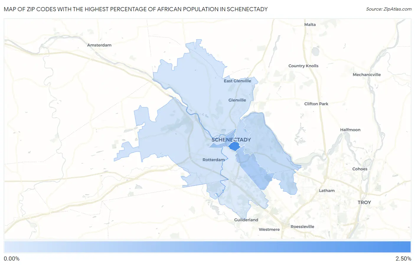Zip Codes with the Highest Percentage of African Population in Schenectady Map