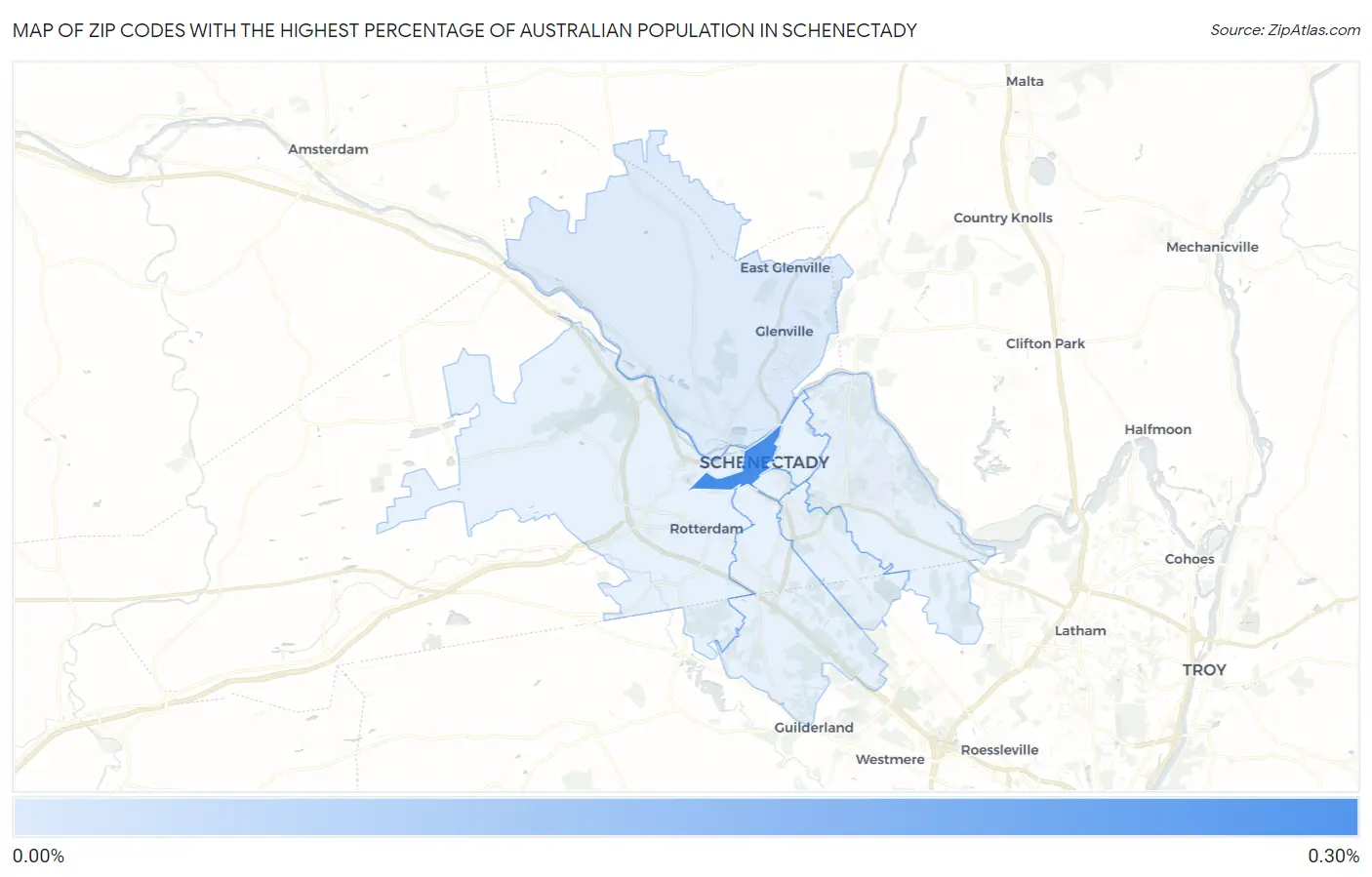 Zip Codes with the Highest Percentage of Australian Population in Schenectady Map