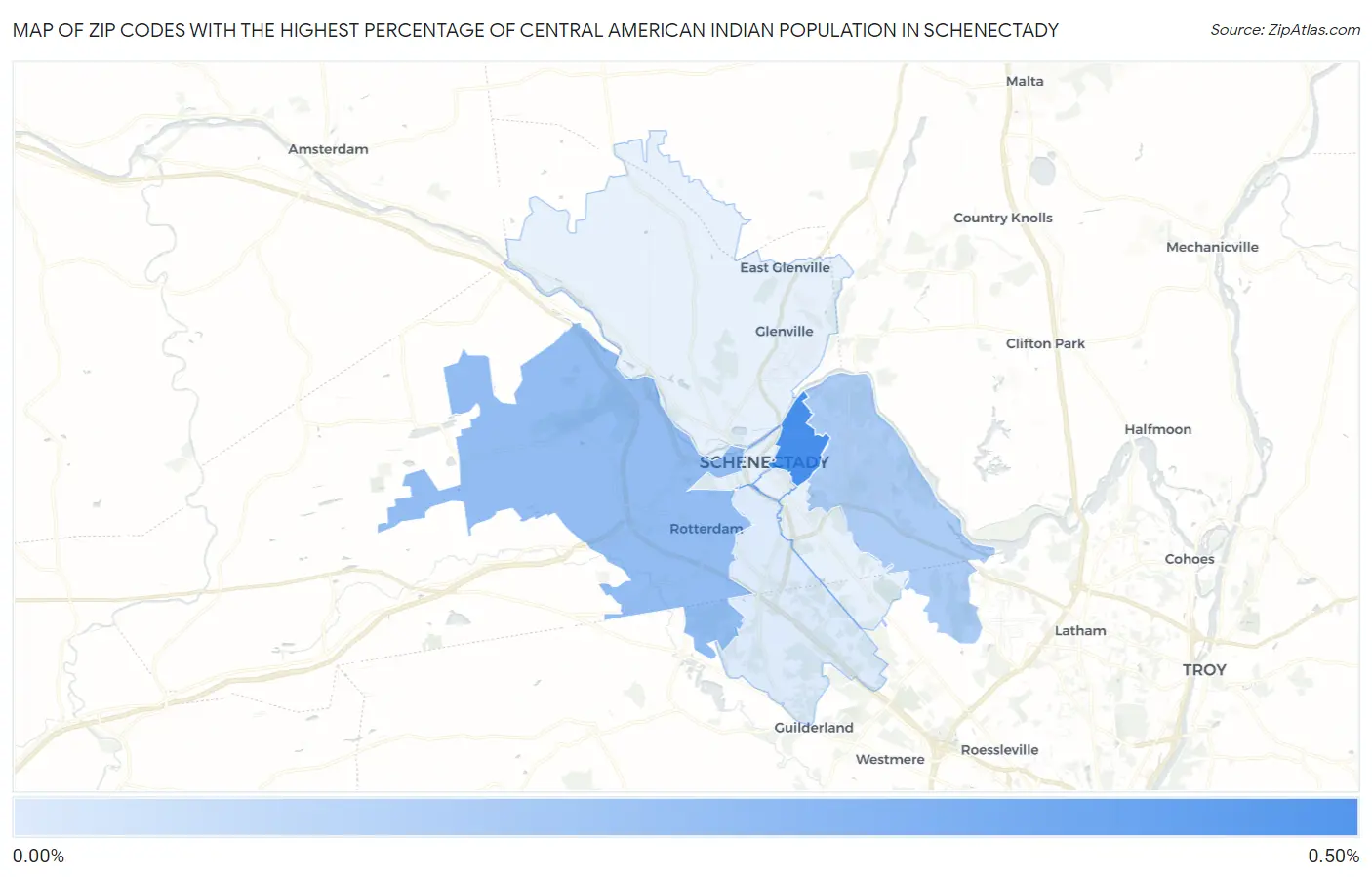 Zip Codes with the Highest Percentage of Central American Indian Population in Schenectady Map