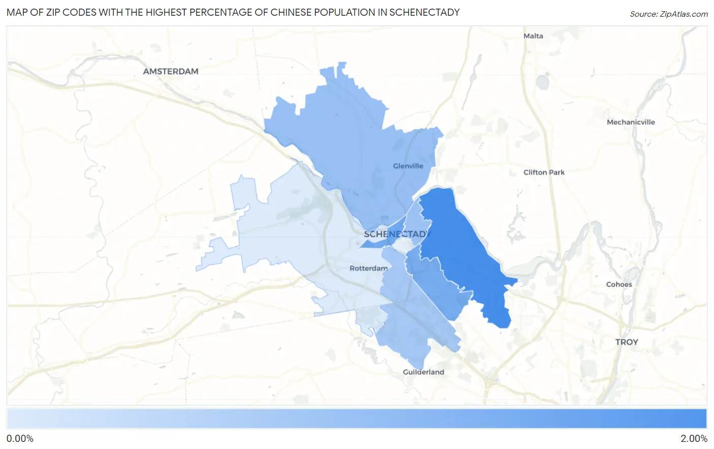 Zip Codes with the Highest Percentage of Chinese Population in Schenectady Map