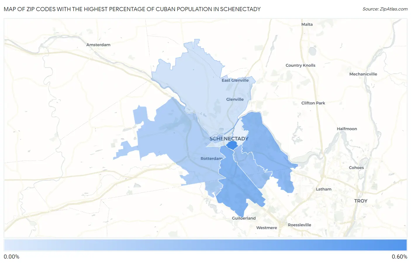 Zip Codes with the Highest Percentage of Cuban Population in Schenectady Map