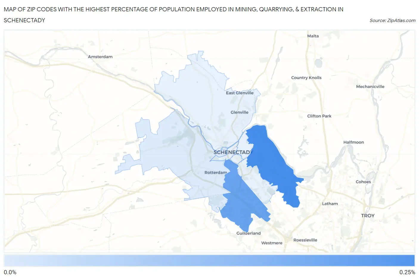 Zip Codes with the Highest Percentage of Population Employed in Mining, Quarrying, & Extraction in Schenectady Map