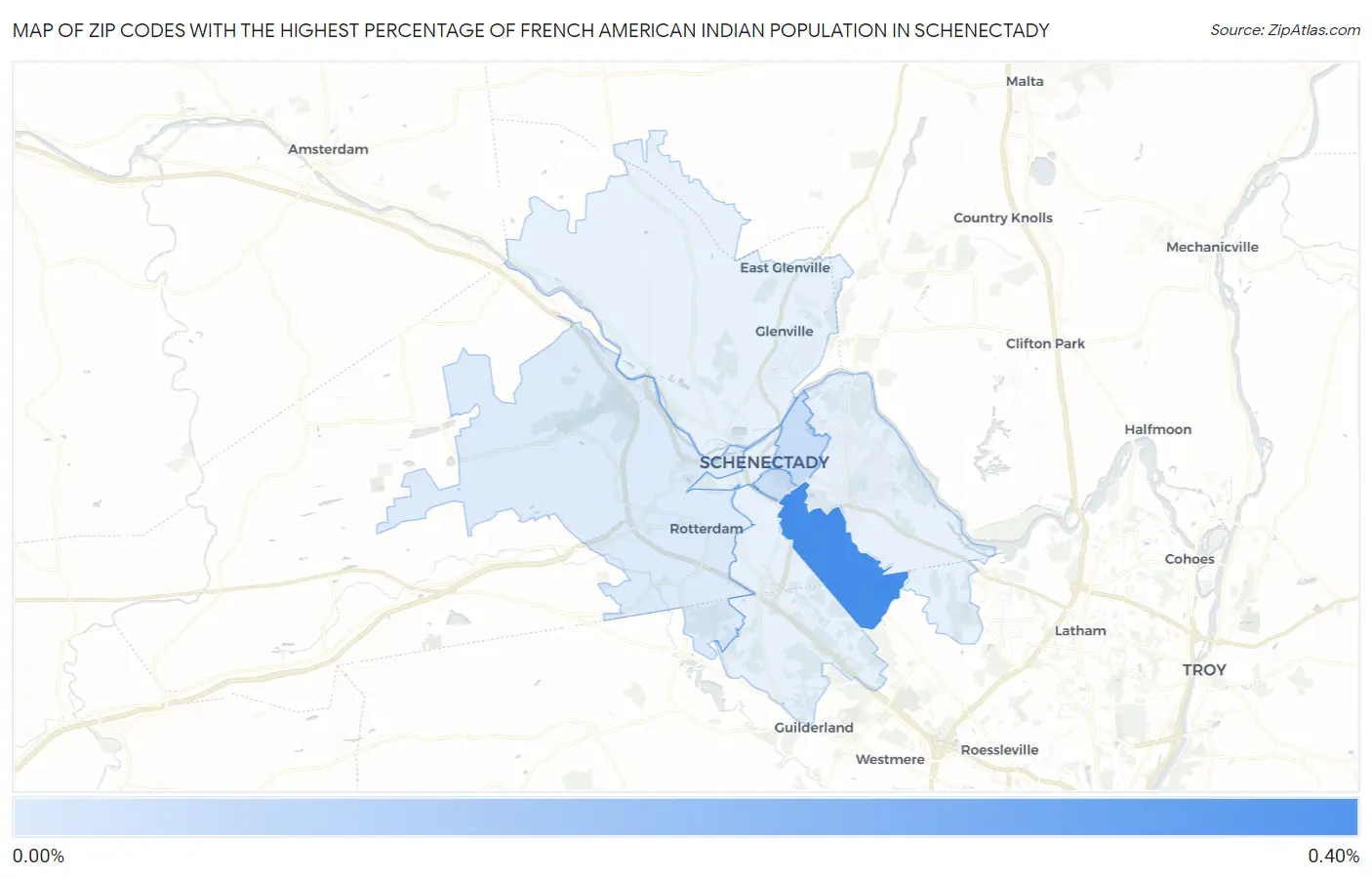 Zip Codes with the Highest Percentage of French American Indian Population in Schenectady Map