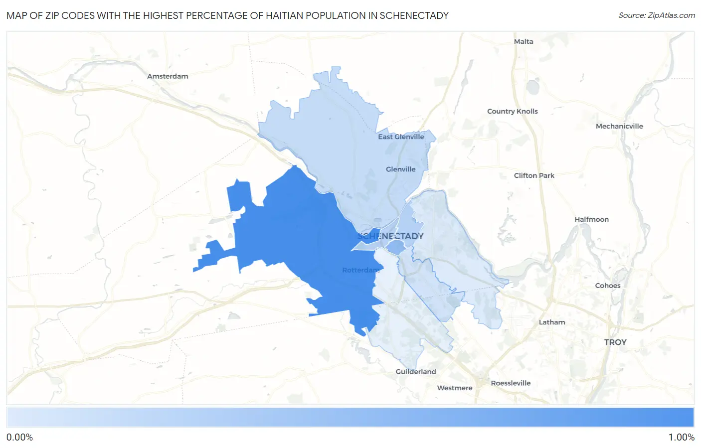 Zip Codes with the Highest Percentage of Haitian Population in Schenectady Map