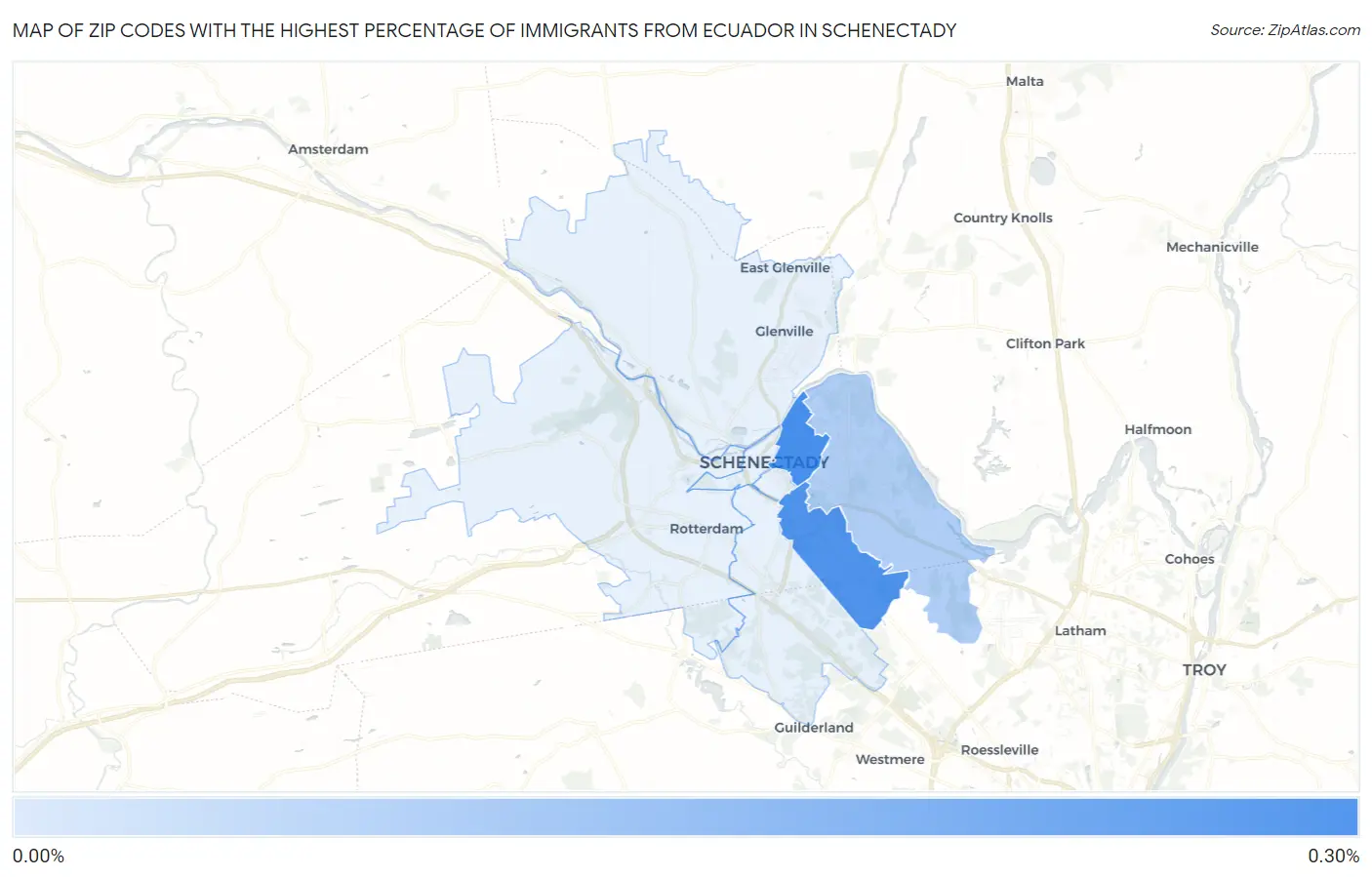 Zip Codes with the Highest Percentage of Immigrants from Ecuador in Schenectady Map