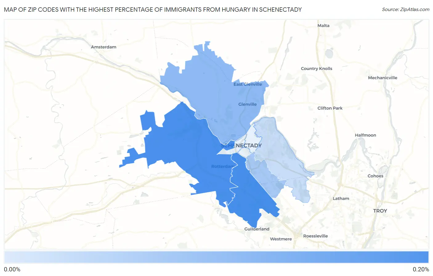 Zip Codes with the Highest Percentage of Immigrants from Hungary in Schenectady Map