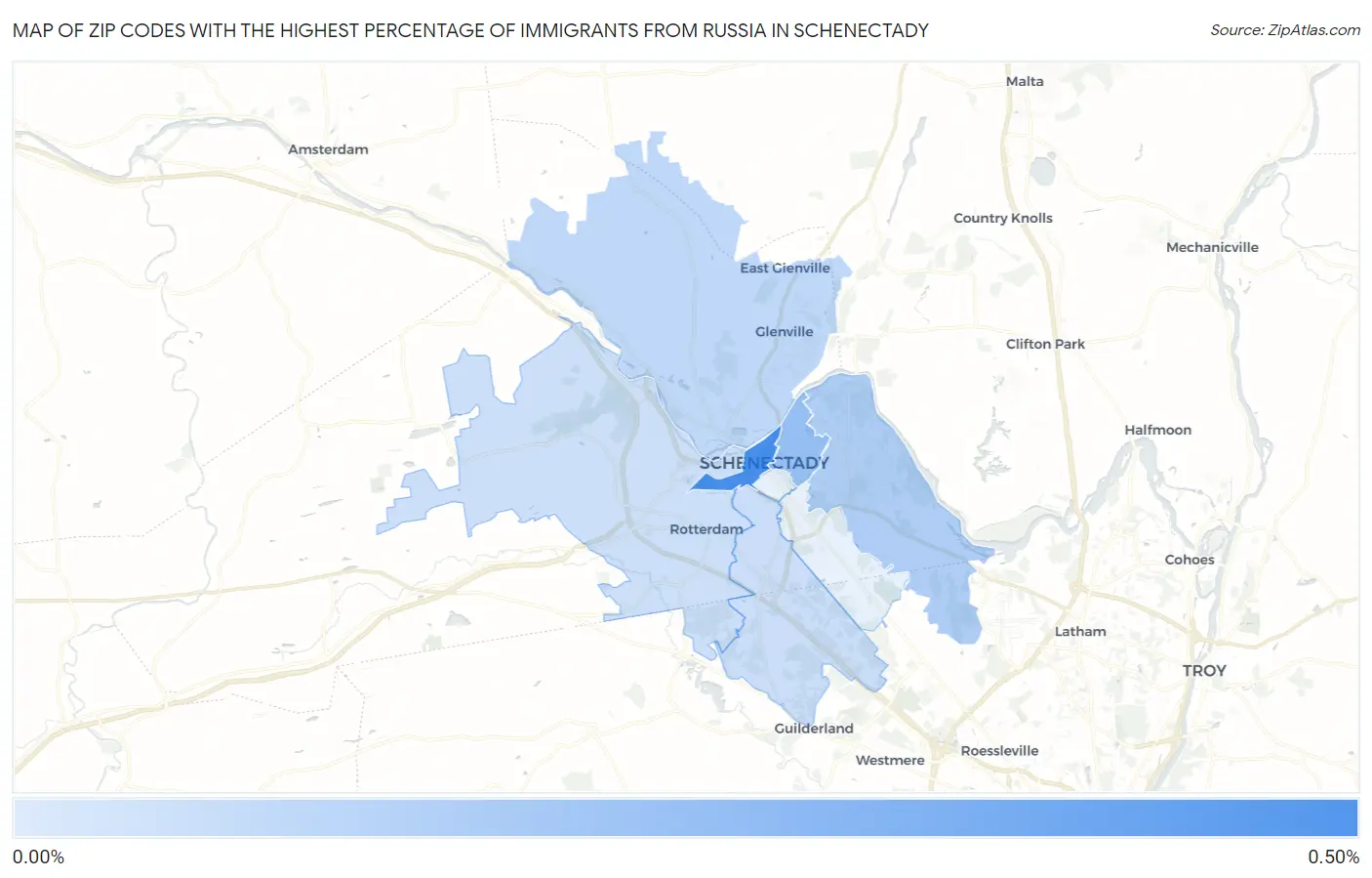 Zip Codes with the Highest Percentage of Immigrants from Russia in Schenectady Map