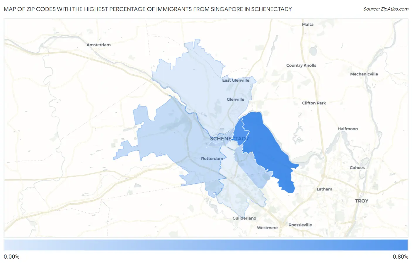 Zip Codes with the Highest Percentage of Immigrants from Singapore in Schenectady Map